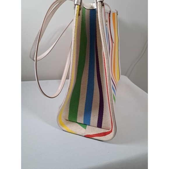 Kate Spade Rainbow Medium Market Tote Linen Canvas & Leather - Picture 5 of 16